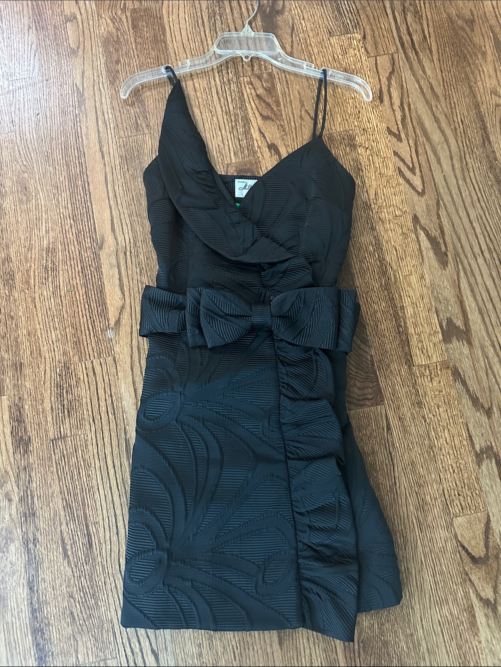 Milly Black Textured Bow-Waist Mini Dress